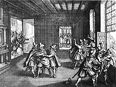 Швыряние из окон (гравюра, 1618 г.)